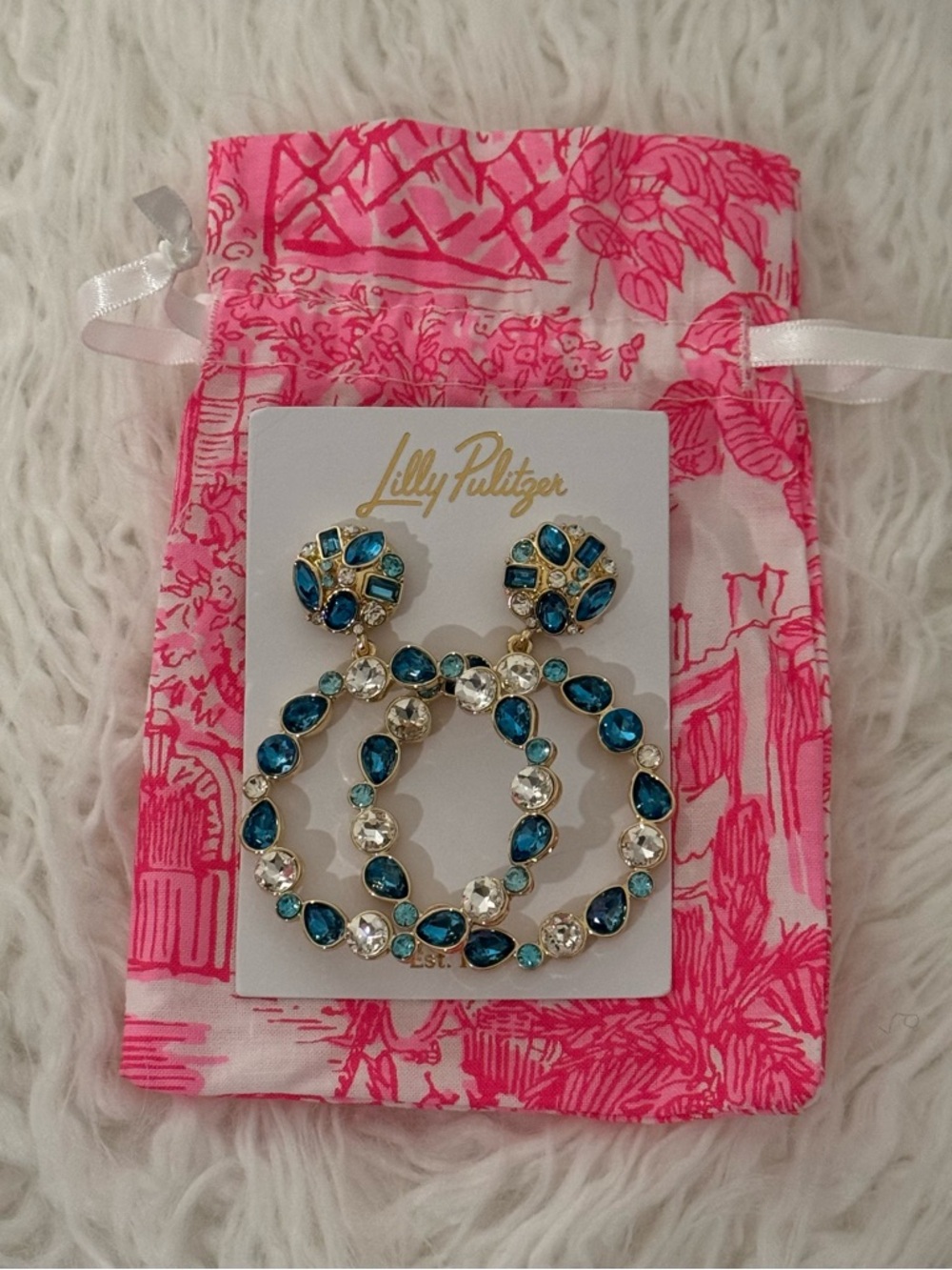NWT Lilly Pulitzer Party Punch Hoop Earrings “Bellevue Blue” ✨Retail💲98
